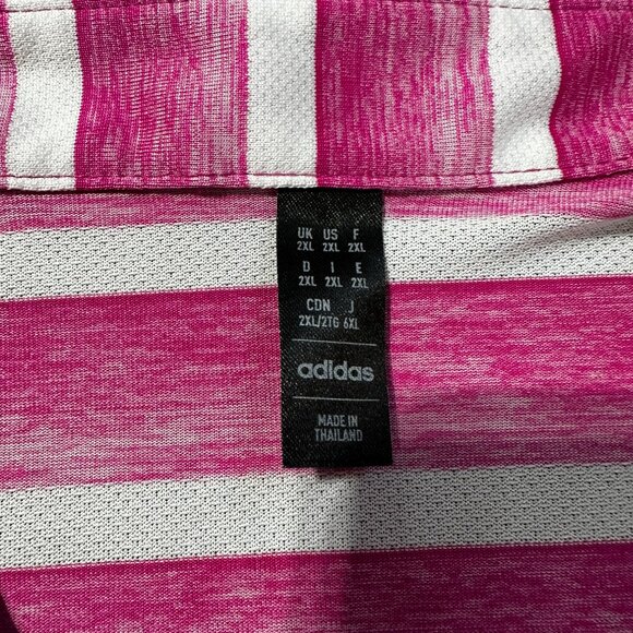 NWOT Adidas Two Color Striped Golf Polo Shirt Mens 2XL Fuchsia White - Picture 3 of 4